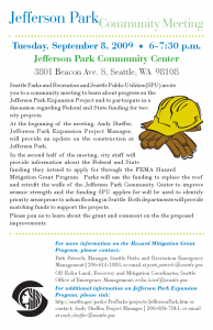 Details for the September 8th meeting at the Jefferson Park community center