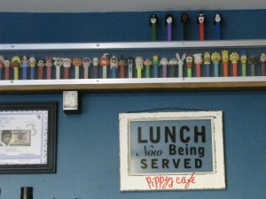 This Pez collection may be seen behind the counter at Pippy's. Photo by Wendi Dunlap/Beacon Hill Blog.