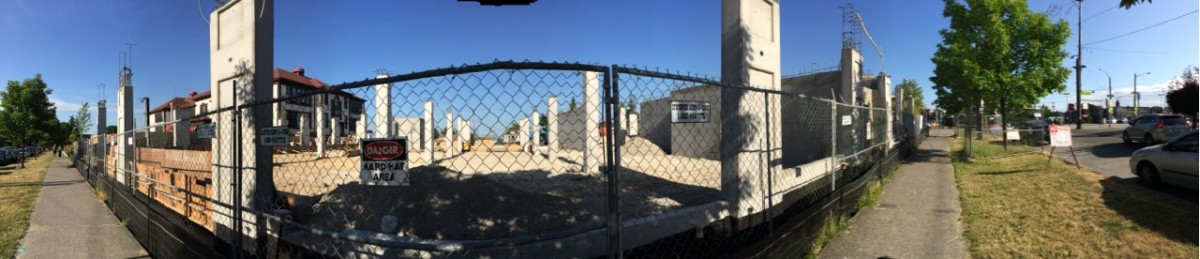 Panoramic view of the construction in the South Lot of El Centro de la Raza. Photo by Wendi Dunlap.